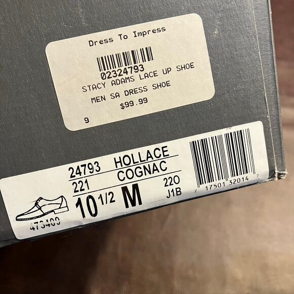 New Stacy Adams Square Toe Lace Up Dress Shoe Men's 10.5 M‎ Cognac Brown - Picture 12 of 15